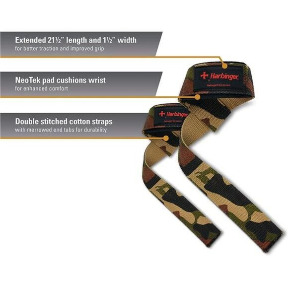 Harbinger Padded Cotton Lifting Straps with NeoTek Cushioned Wrist (Pair) - Picture 2 of 7